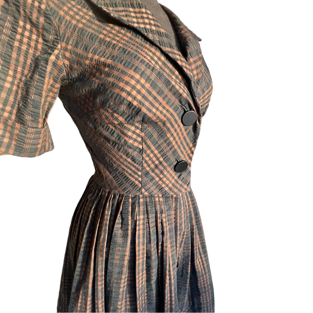 EVE LE COQ CALIFORNIA VINTAGE DRESS GINGHAM PLAID 65% Cotton 35% Acetate
